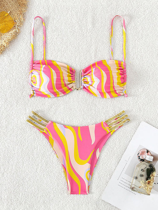 Damen Triangel-Bikini mit elegantem Rüschendetail und glitzernden Trägern EB