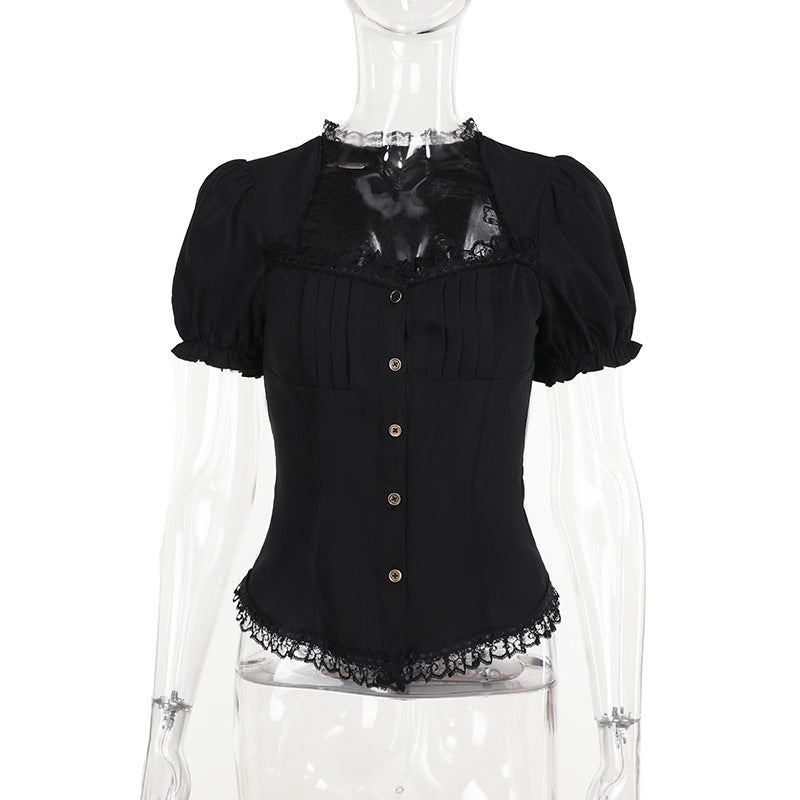 Damen figurbetonte Bluse mit Rüschendetails und Schnürung EB