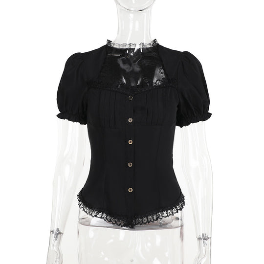 Damen figurbetonte Bluse mit Rüschendetails und Schnürung EB