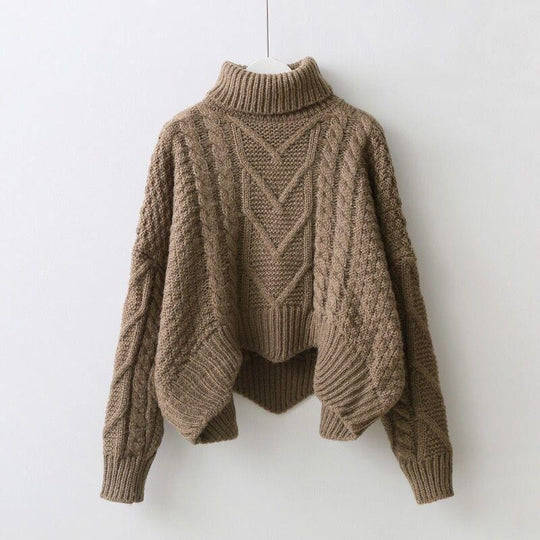 Damen Grobstrickpullover mit hochgeschlossenem Kragen und Zopfmuster EB