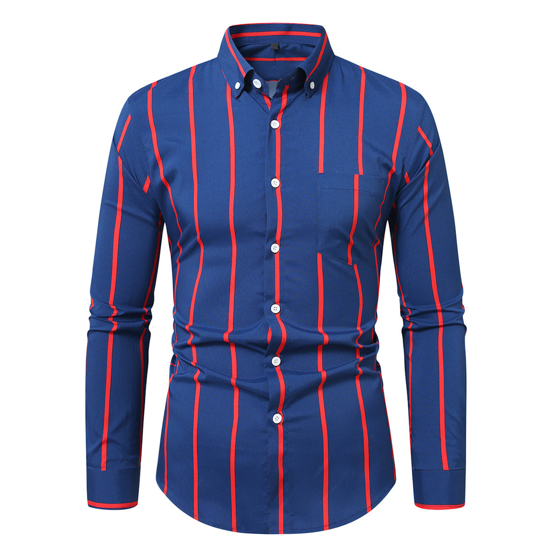 Herren nan tailliertes Langarmhemd mit vertikalem Streifenmuster und Button-Down-Kragen EB