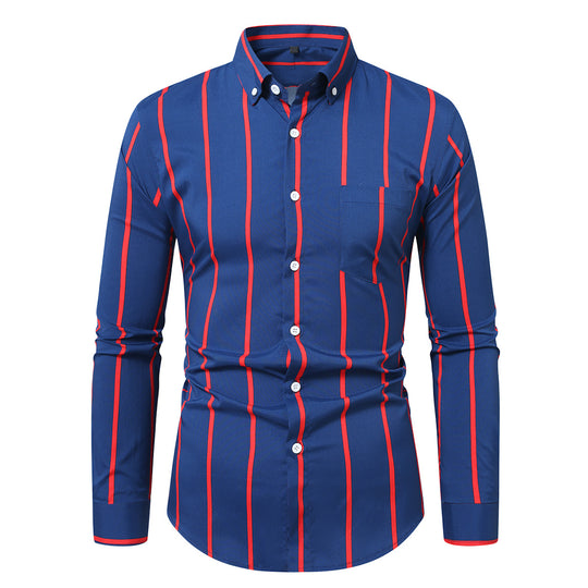 Herren nan tailliertes Langarmhemd mit vertikalem Streifenmuster und Button-Down-Kragen EB