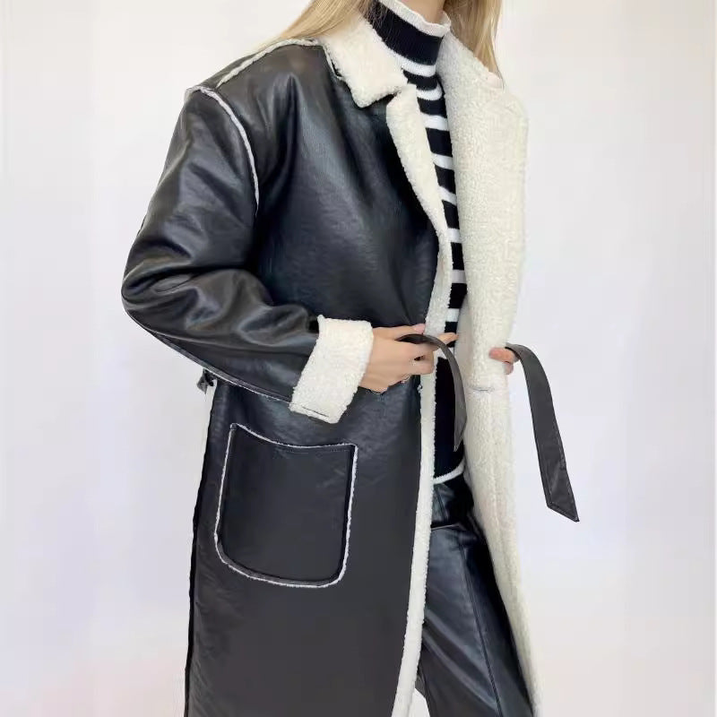 Damen Modischer Wintermantel mit Teddy-Futter EB
