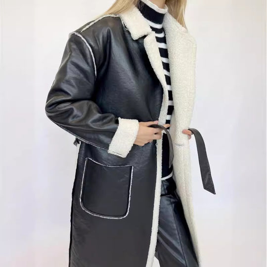 Damen Modischer Wintermantel mit Teddy-Futter EB
