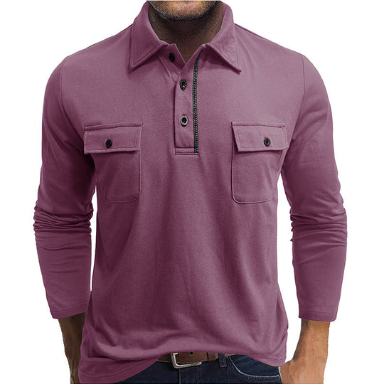 EB | Poloshirts Baumwollmischung Reguläre Passform Lange Ärmel Klappentaschen