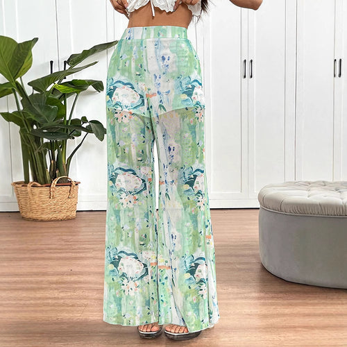 Damen weit geschnittene Transparente Blumenhose EB