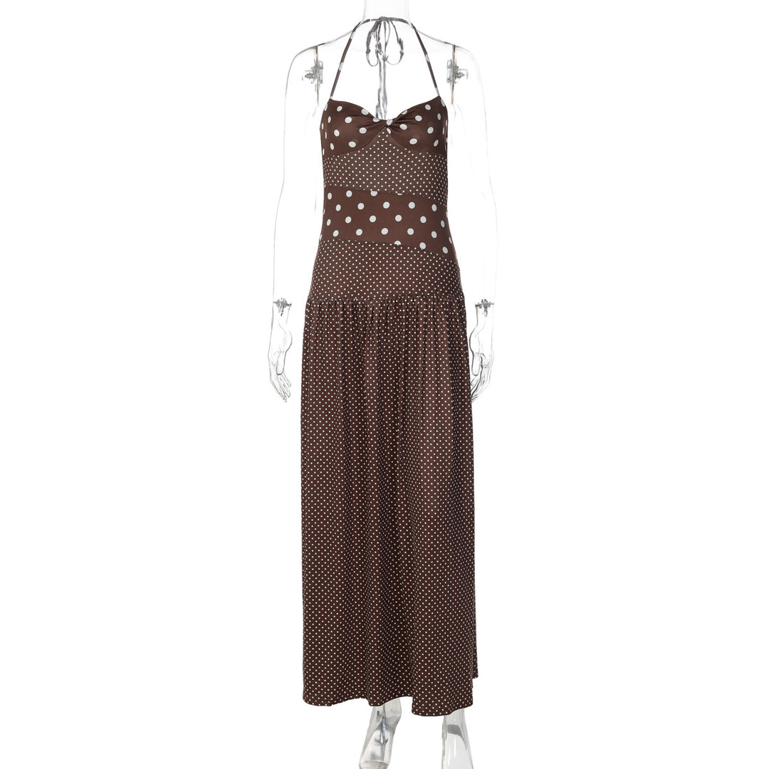 Damen Maxikleid mit verspielten Polka-Dots und schickem Halterdesign EB