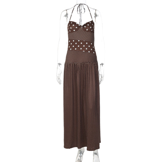 Damen Maxikleid mit verspielten Polka-Dots und schickem Halterdesign EB
