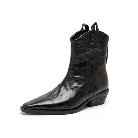 Damen Elegante Ankle Boots mit edler Lederoberfläche und modischem Blockabsatz EB