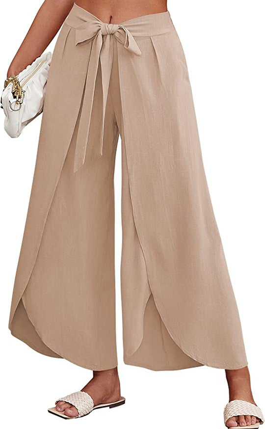 Damen Weite Sommerhose aus leichtem, atmungsaktivem Stoff mit Bindegürtel EB