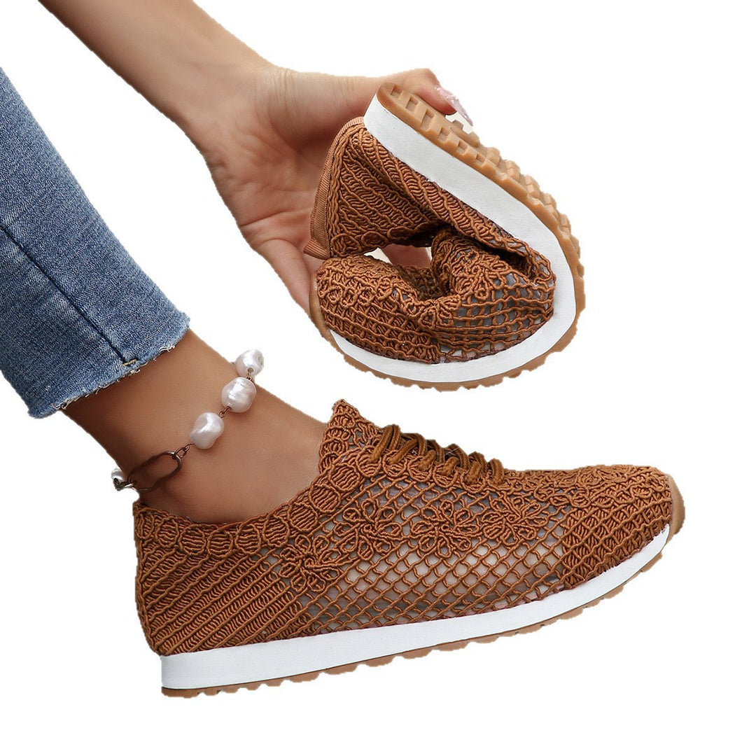 Damen nan atmungsaktive Strick-Run-Sneaker mit gehäkeltem Obermaterial, gepolstertem Komfortfußbett und rutschfester Gummilaufsohle EB