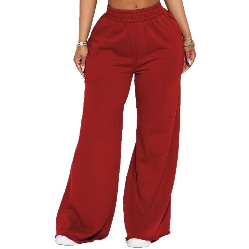 Damen nan weite Highwaist Palazzo-Loungehose mit doppelt gerafftem Komfortbund und fließender Wide‑Leg-Silhouette EB
