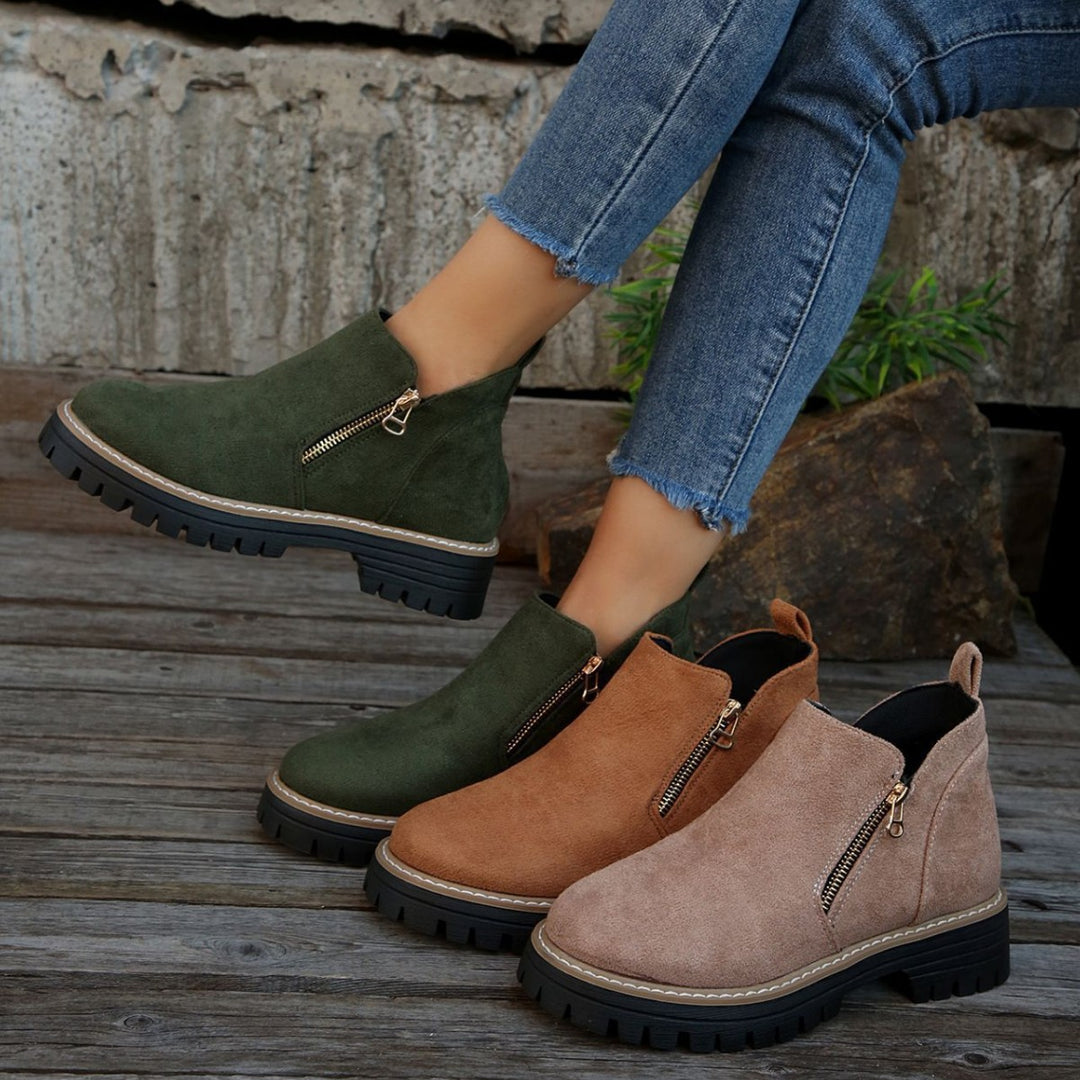 Damen modische Stiefeletten mit dekorativem Reißverschlussdesign und rutschfester Sohle EB