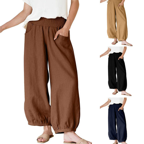 Damen weite Hose mit elastischem Bund und praktischen Seitentaschen EB