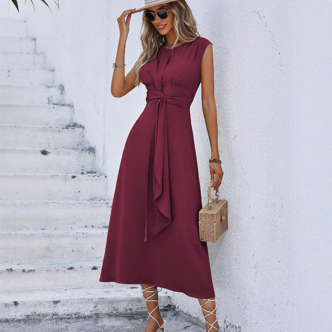 Damen Midikleid mit schlichter Eleganz und Taillengürtel EB