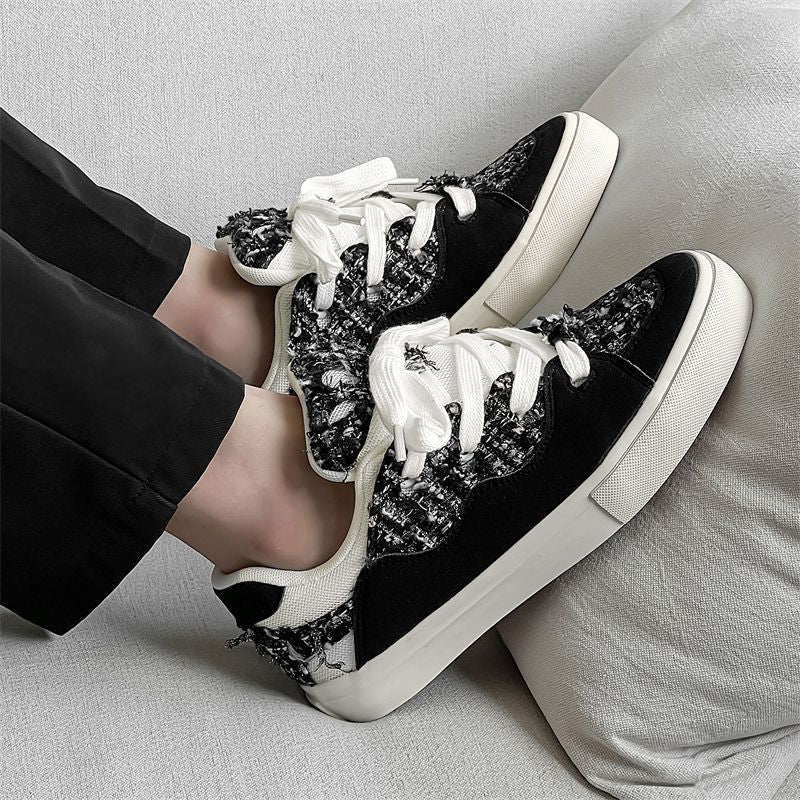 Damen Sneakers mit modischem Tweed-Design und übergroßen Schnürsenkeln EB