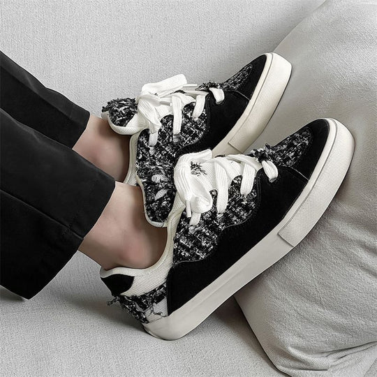 Damen Sneakers mit modischem Tweed-Design und übergroßen Schnürsenkeln EB