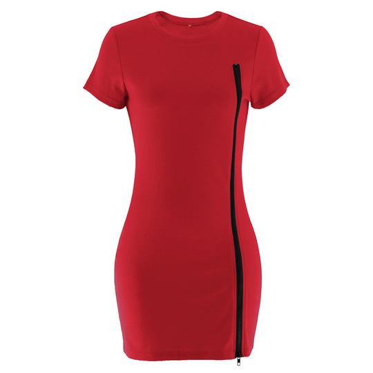 Damen figurbetontes Kleid mit seitlichem Reißverschluss und Rundhalsausschnitt EB