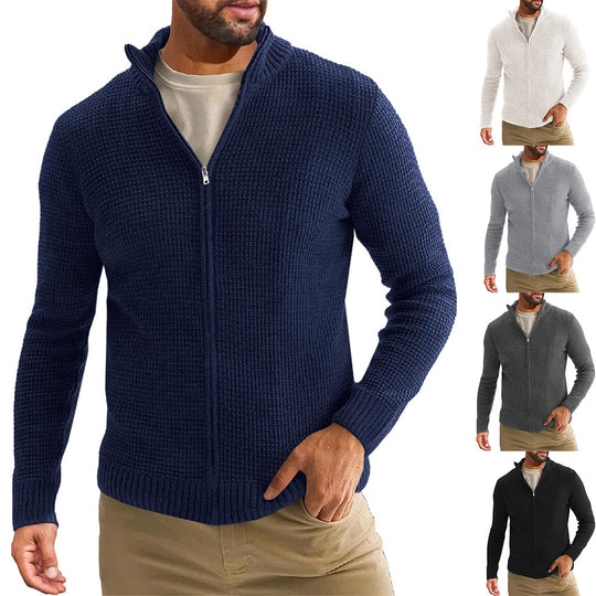 Herren Strickjacke mit hohem Kragen und praktischem Reißverschluss EB