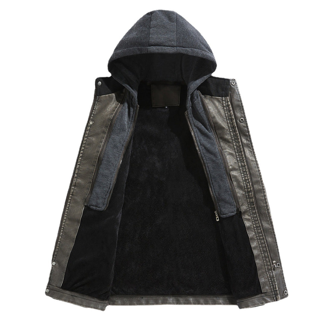 Herren Kunstlederjacke mit versteckter Kapuze EB
