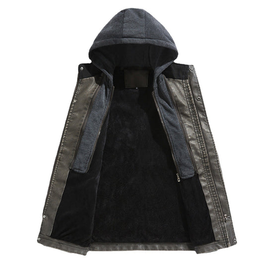 Herren Kunstlederjacke mit versteckter Kapuze EB