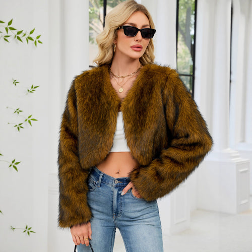 Damen Flauschige Kunstpelzjacke mit weitem Schnitt EB