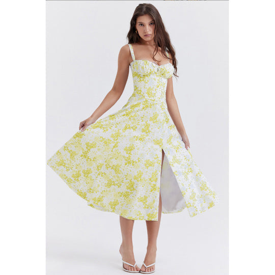 Damen Maxikleid mit floralem Design und elegantem Schlitz EB