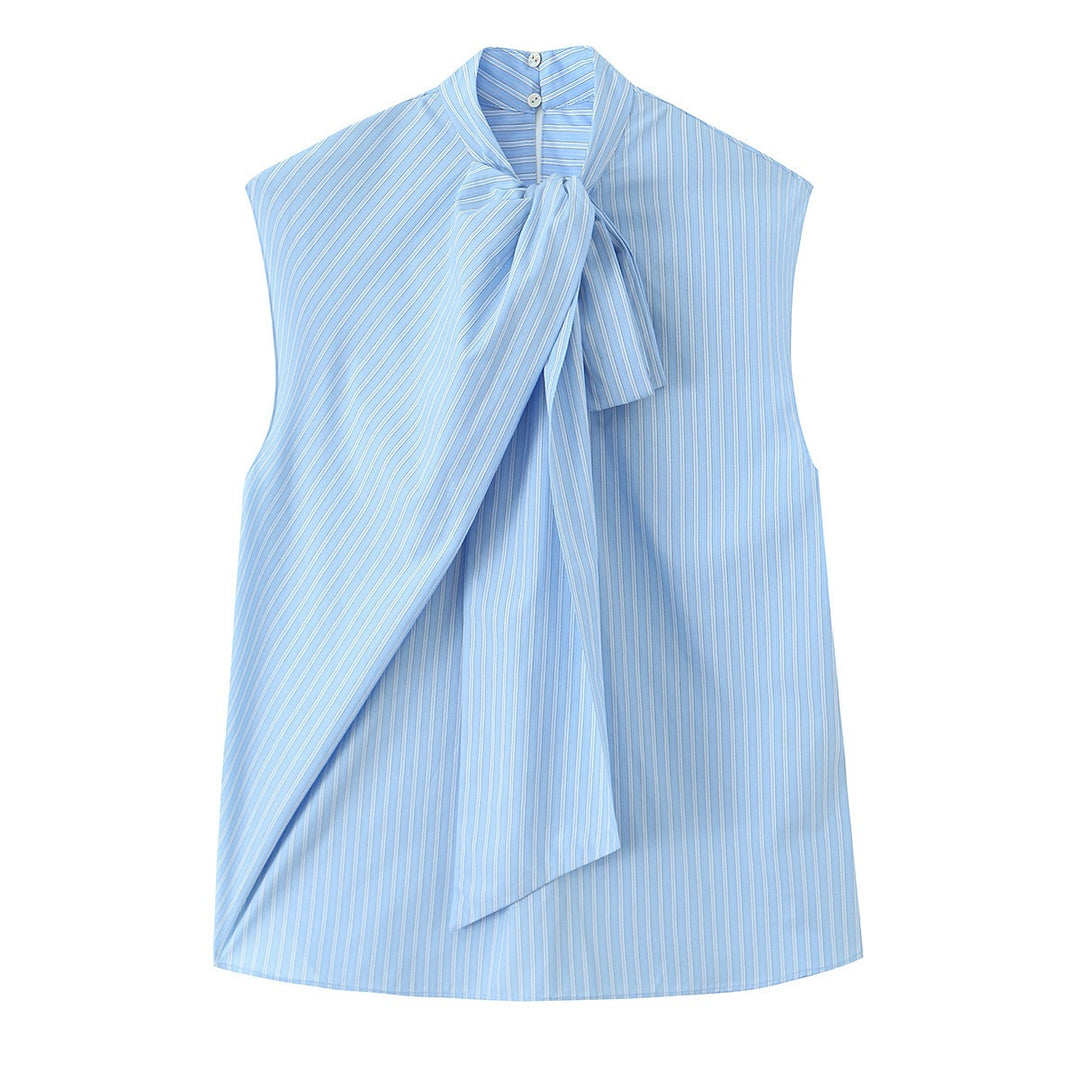 Damen Hemdblusenshirt mit dekorativer Schleife und eleganter Streifenoptik EB