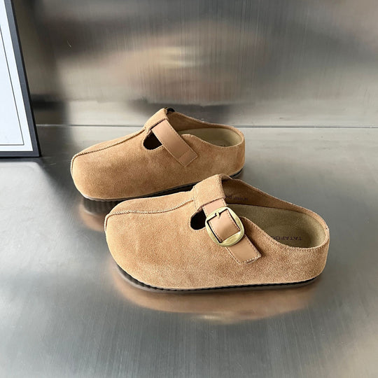 Damen Komfortable Clogs aus hochwertigem Wildleder mit elegantem Schnallenverschluss EB