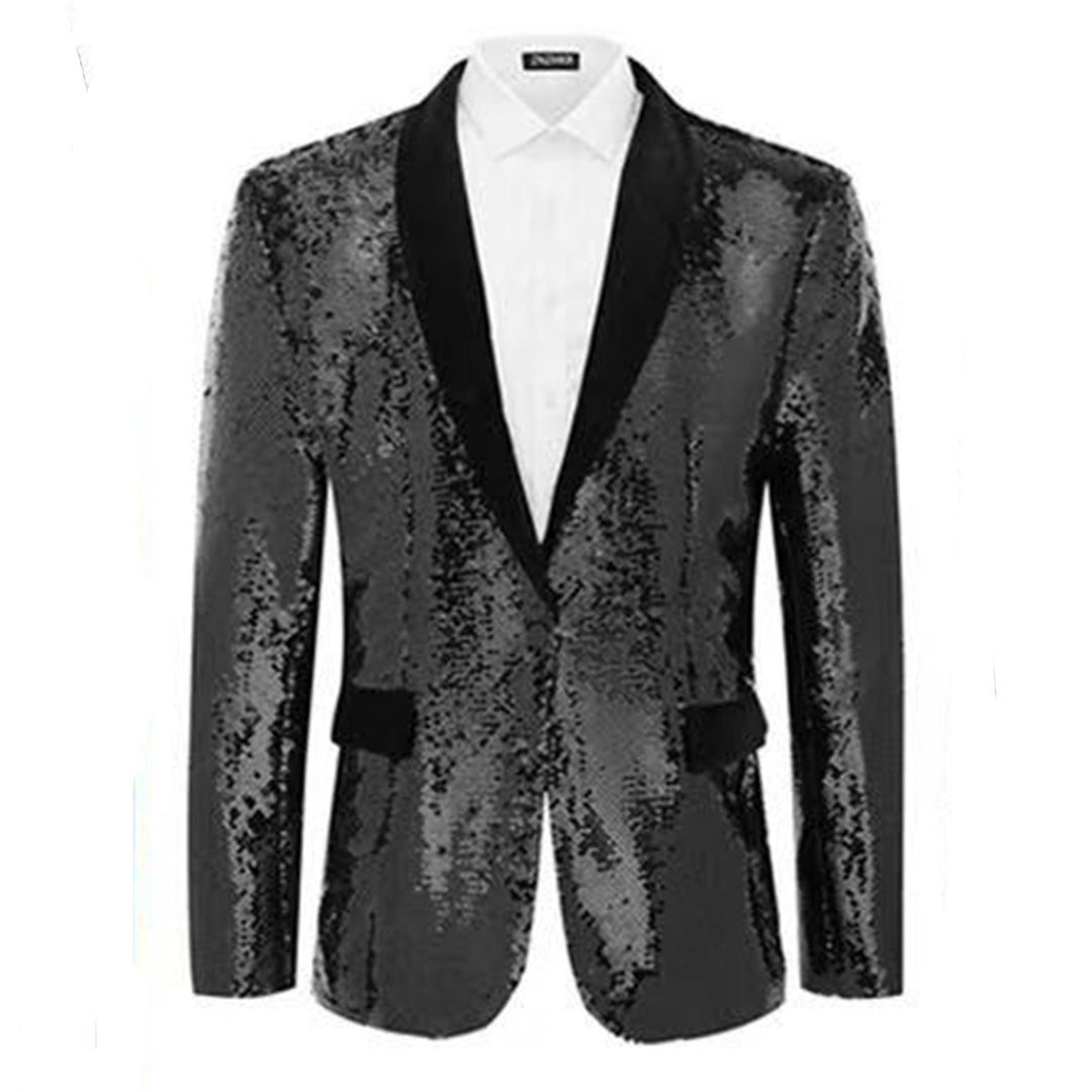 Herren Smokingblazer mit glänzenden Pailletten und eleganter Satinkragen EB