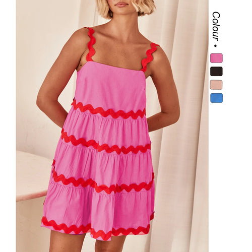 Damen Sommerliches Leinenkleid mit wellenförmigen Akzenten und luftigem Schnitt EB