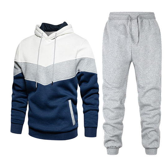 Herren nan zweifarbiges Hoodie-Joggingset mit Kängurutasche, tapered Jogginghose und doppellagiger Kapuze EB