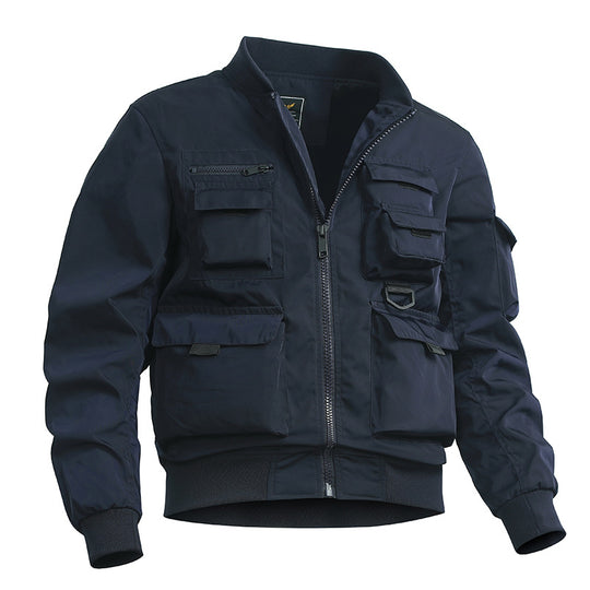 Herren Taktische Multitaschen-Bomberjacke mit Reißverschluss und elastischem Saum EB