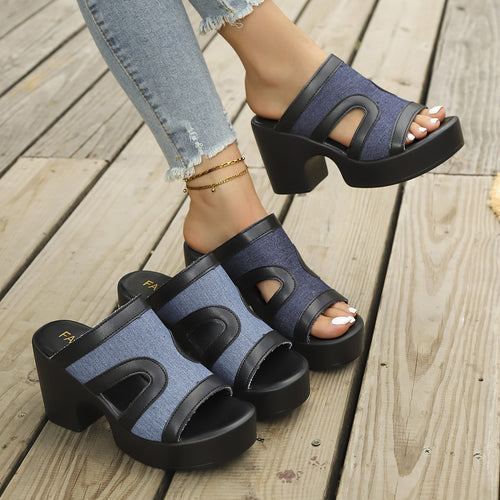 Damen Plateau-Pantoletten mit modischem Cut-Out-Design und komfortablem Fußbett EB