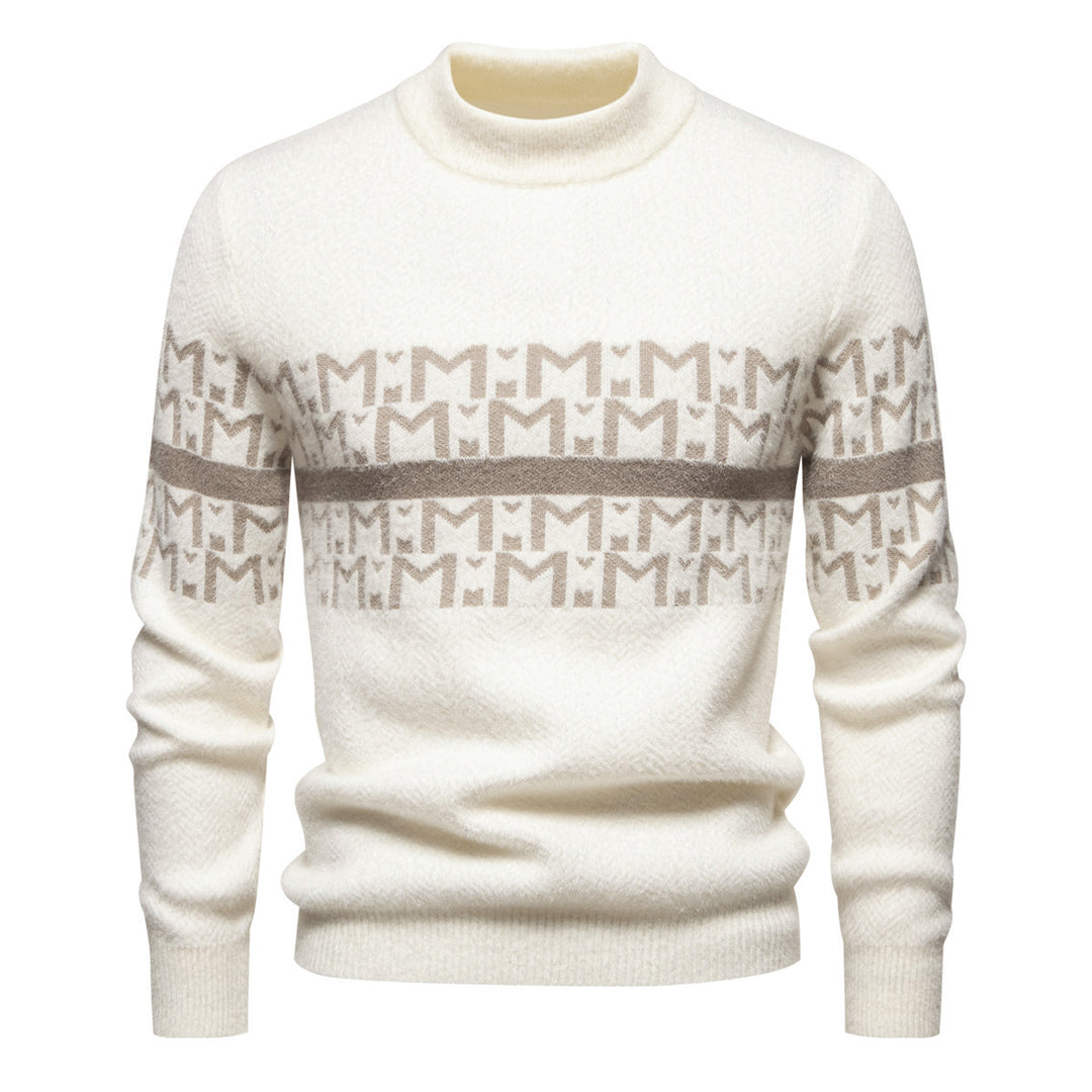 Herren Strickpullover mit modernem Zopfmuster und hohem Stehkragen EB