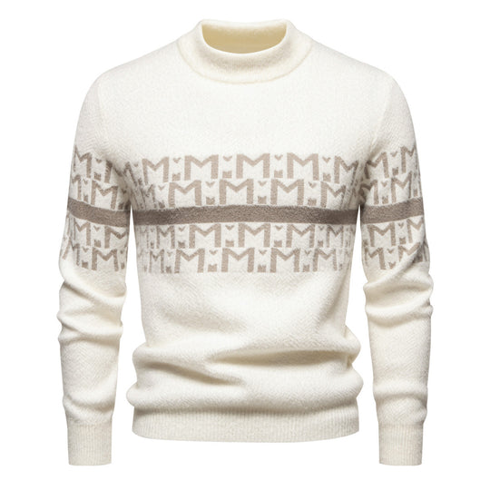 Herren Strickpullover mit modernem Zopfmuster und hohem Stehkragen EB