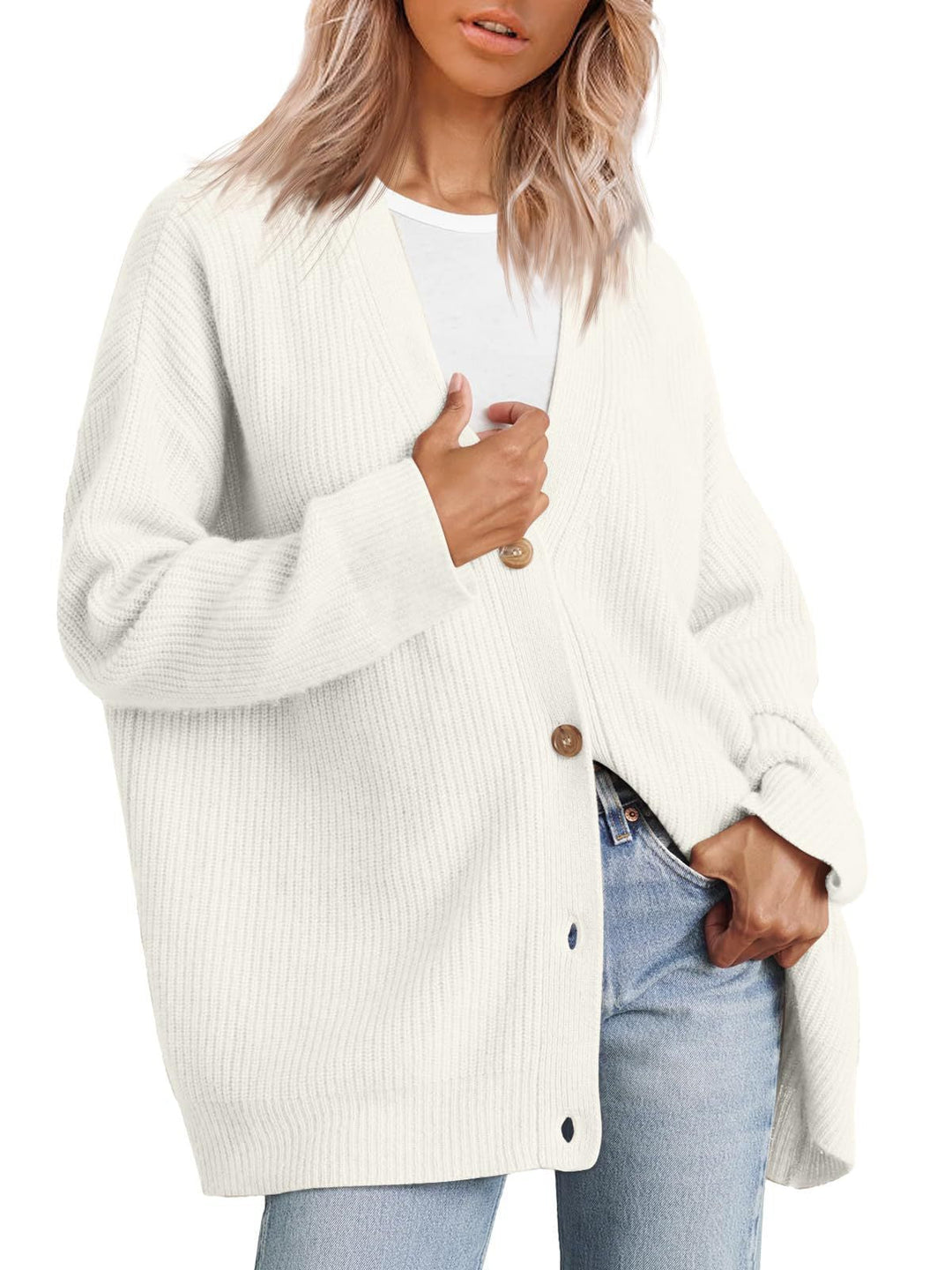 EB | Cardigan - Damen Herbst gestreifter Knopf-gefüllter Strick-Cardigan
