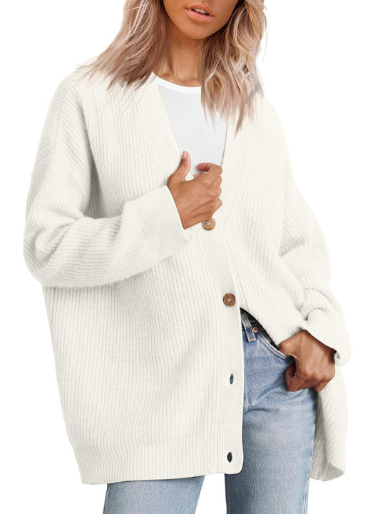 EB | Cardigan - Damen Herbst gestreifter Knopf-gefüllter Strick-Cardigan