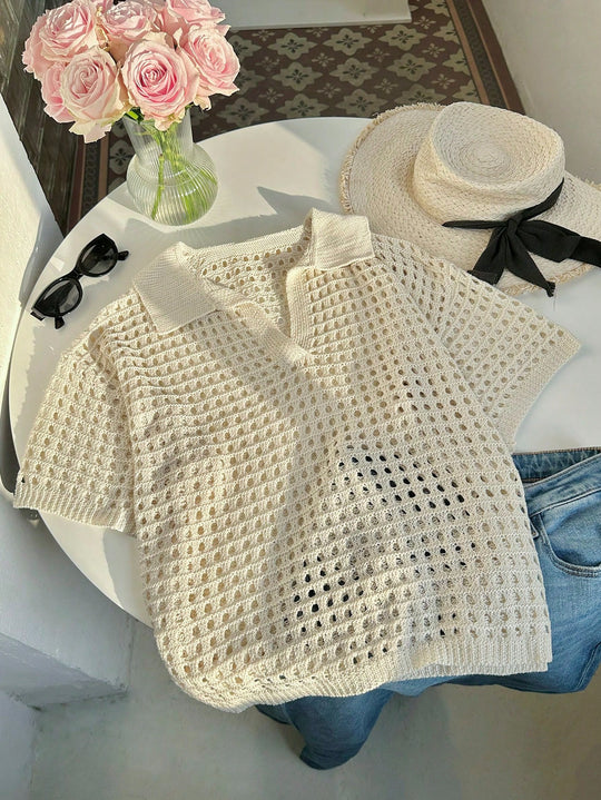 Damen luftiges Strickoberteil mit modernem Netzdesign EB