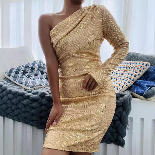 Damen Funktionsminikleid mit asymmetrischem Design und Kristallverzierung EB