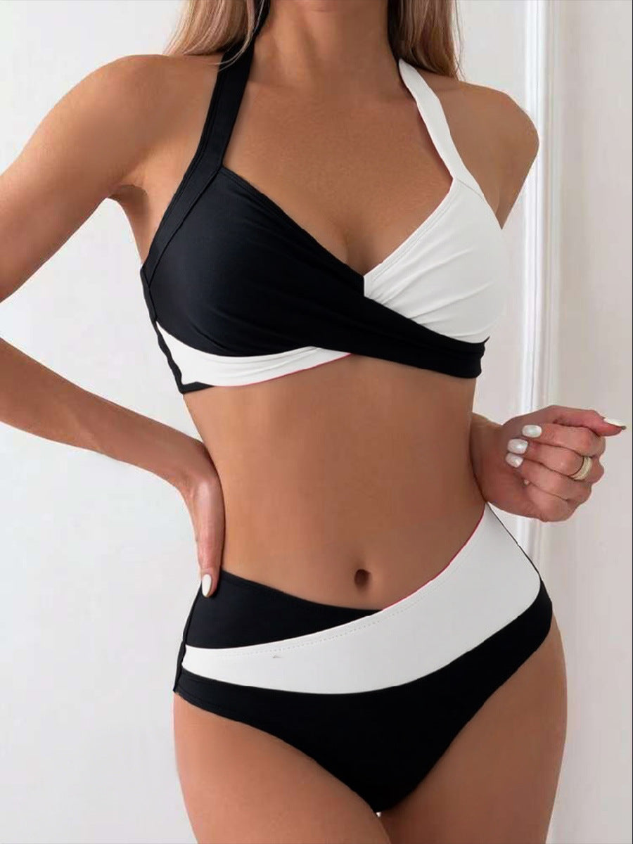 Damen Modischer Bikini mit asymmetrischem Schnitt und Kontrastdetails EB