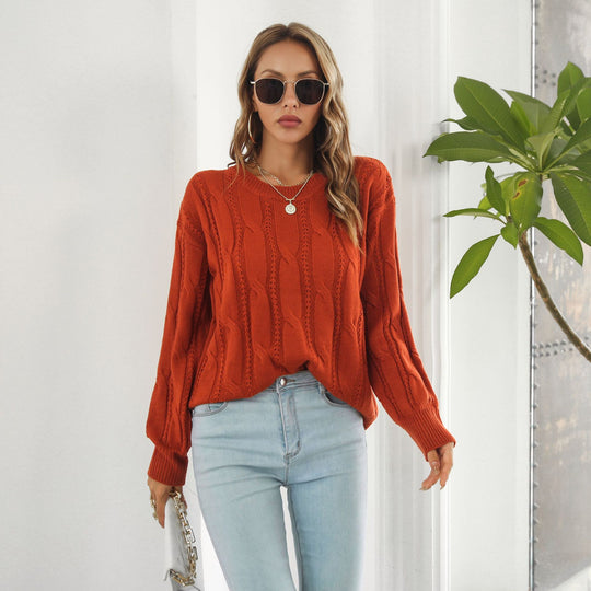 Damen Strickpullover mit strukturiertem Zopfdesign und weitem Schnitt EB