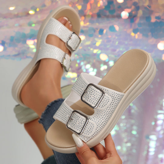 Damen Sandalen mit doppeltem Riemen und modischen Schnallen EB