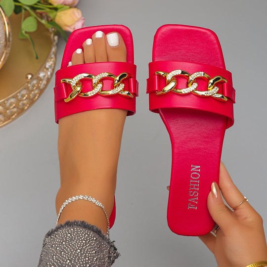 Damen Komfortable Sandalen mit funkelndem Kettenakzent EB