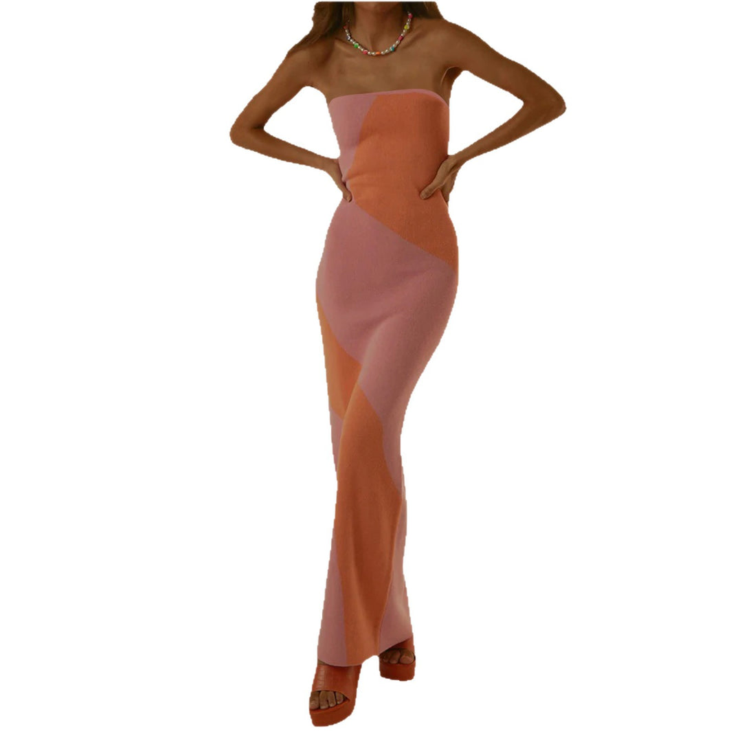 Damen figurbetontes Maxikleid mit asymmetrischem geometrischen Muster EB