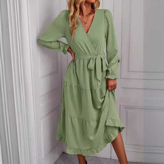 Damen Maxikleid mit Wickeloptik und Kleidungsdetails EB