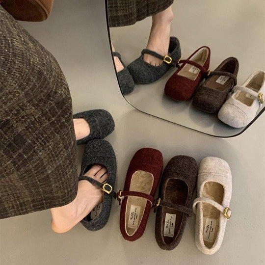 Damen elegante Filz-Ballerinas mit dekorativem Riemchen EB