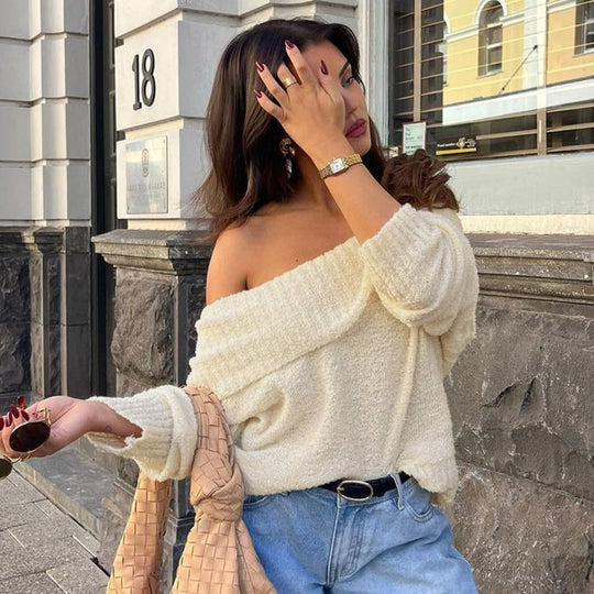 Damen Off-Shoulder Strickpullover EB