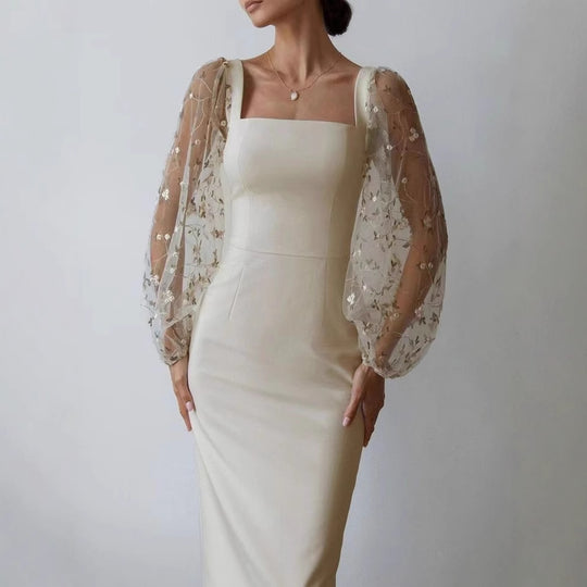 Damen Kleid mit romantischen transparenten Puffärmeln EB