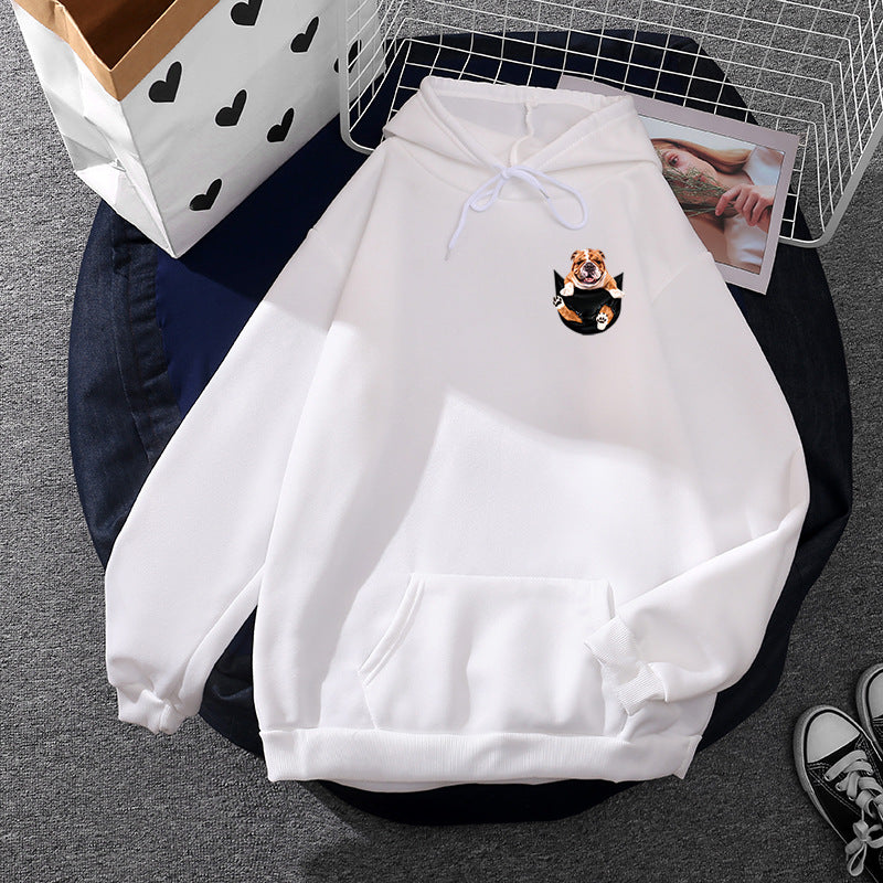 Unisex nan Kapuzenpullover mit Bulldoggen-Taschenpatch, oversized Schnitt und angerauter Fleece-Innenseite EB